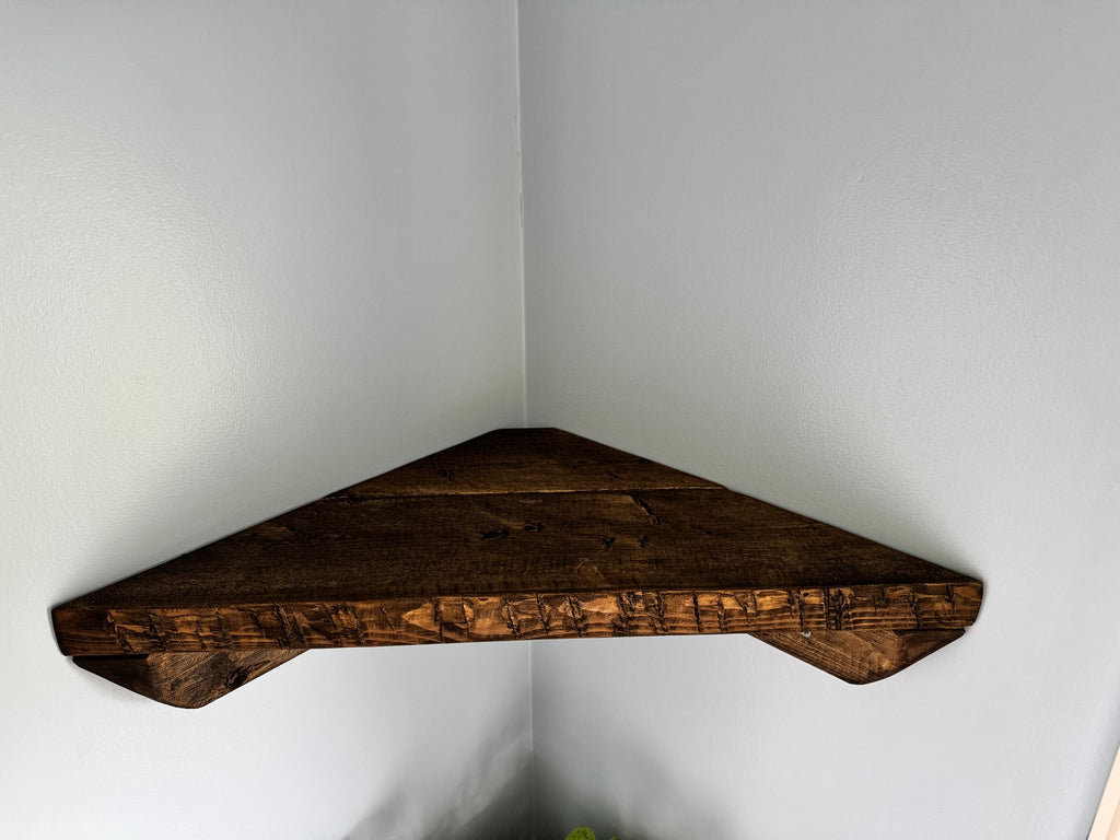 Dark walnut corner shelf top view