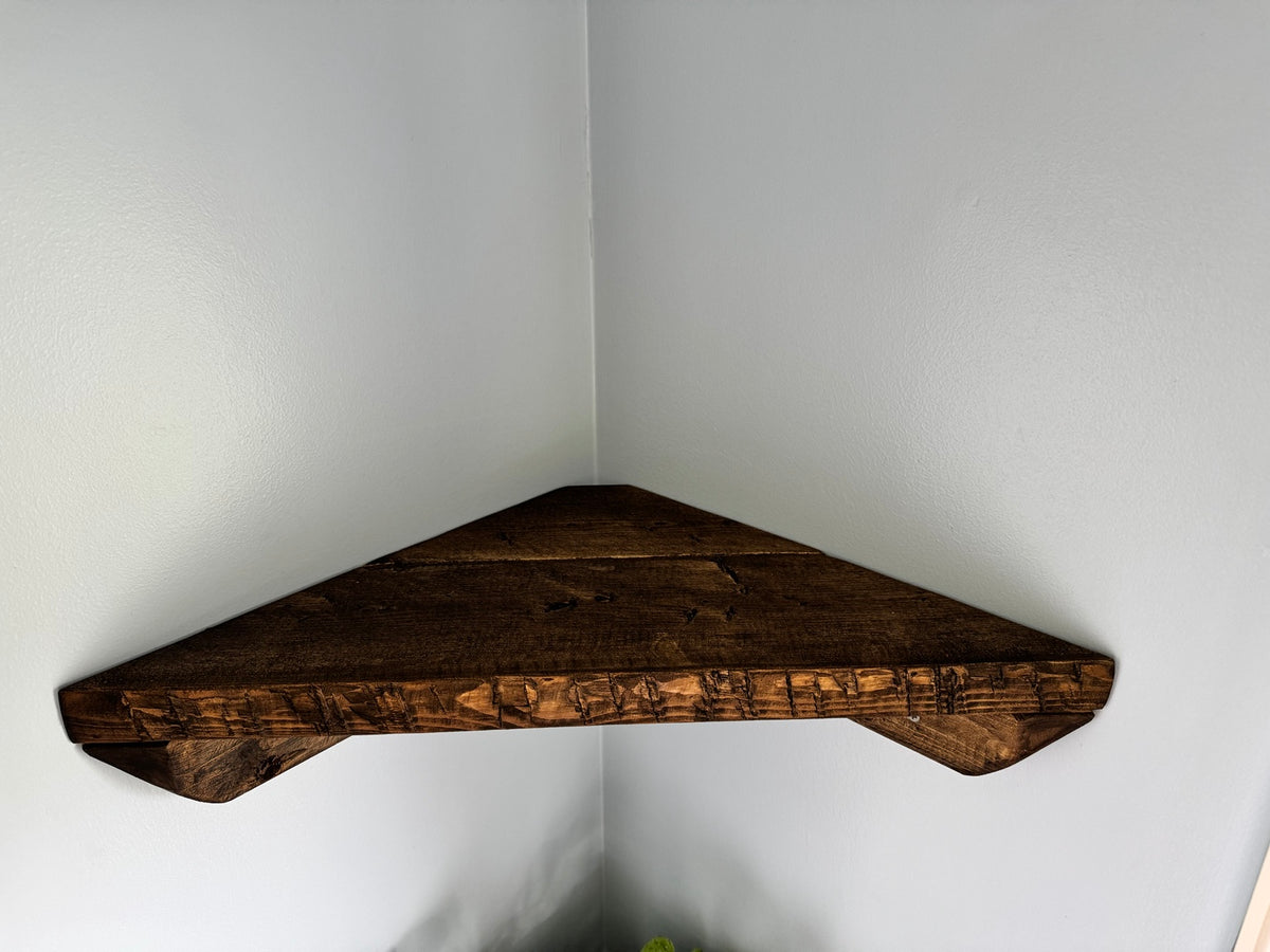 Dark walnut corner shelf top view